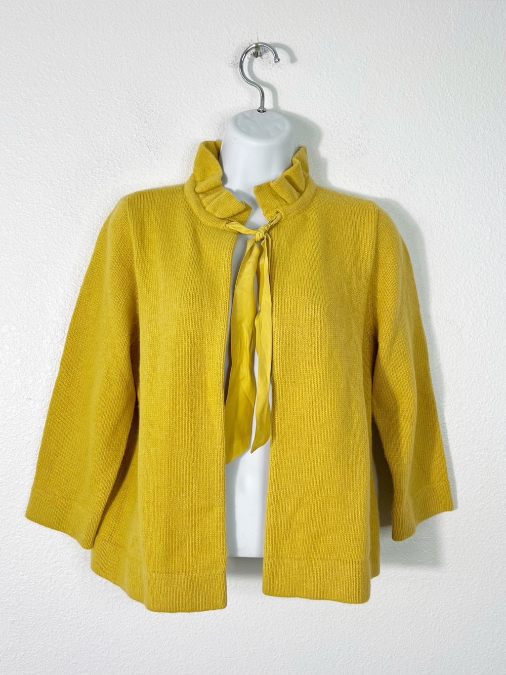 J. Crew Y2K Dream Taffeta-Sash Cashmere Wool Open Front Cardigan Sweater Medium
